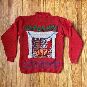 Rare Vtg 1992 The Eagles Eye Night Before Christmas Red Cotton Knit Sweater M/L